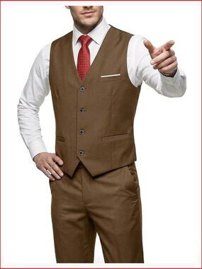 2-Piece Suit Vest Pants Set with Tie for Wedding Prom